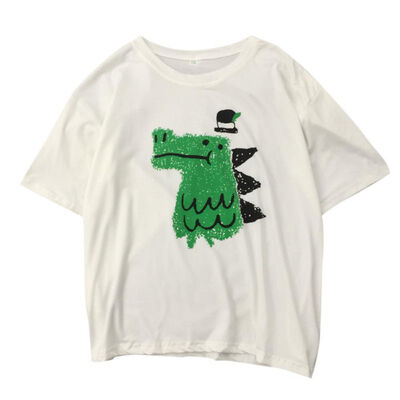 

Women Cute Dinosaur Cartoon Printed t-Shirt Round Neck Collar Half Sleeve Female t-Shirt Casual Slim Ladies Tops