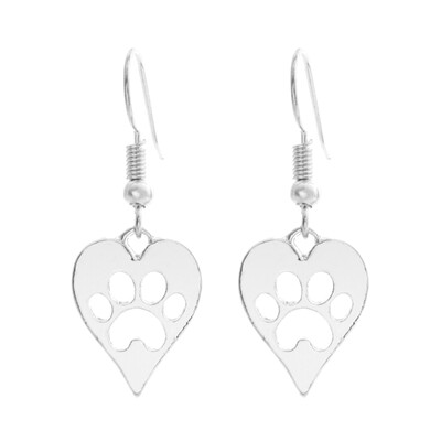 

Cute Love Heart Cat Dog Paw Print Animal Lovers Women Boucle Earrings Gift New