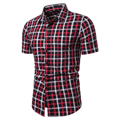 

Tailored Mens Lattice Splicing Pattern Casual Fashion Lapel Short Sleeve Shirt
