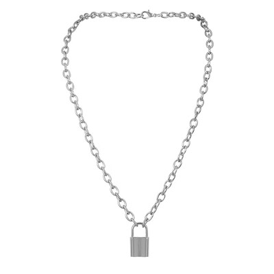 

Fashion Handmade Men Women Unisex Chain Necklace Heavy Duty Square Lock Padlock Pendant Metal Collar Necklaces