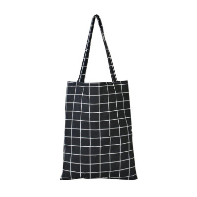 

Women Handmade Cotton Linen Casual Plaid Print School Student Tote Shoulder Bag