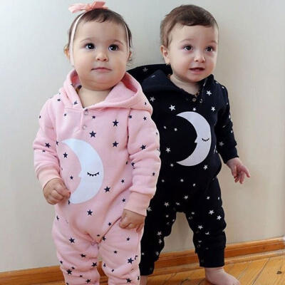 

2020 Newborn Baby Boy Girl Cute Romper Moon Stars Jumpsuit One-piece Hooded Oufits