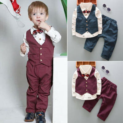 

CA Newborn Kid Baby Boy Long Sleeve Tops T-shirt Pants Gentleman Formal Outfits