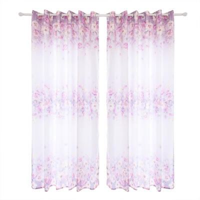 

Flower Print Windows Curtain Semi-Blackout Tulle Voile Drapes Bedroom Decor