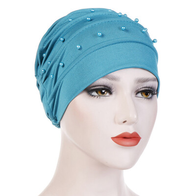 

Muslim Women Beads Elastic Turban Beanie Hat Cancer Chemo Cap Hijab Head Wrap India Hat