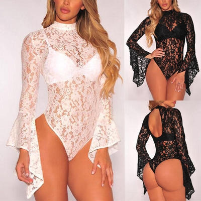 

Womens Plunge V Neck Bodycon Knit Sleepwear Bodysuit Short Romper Dress Leotard