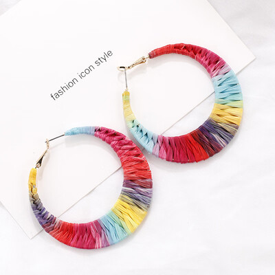 

Flashbuy Raffia Round Hollow Drop Earrings For Women Rainbow Geometric Handmade Earring Fashion Jewelry Wedding Gift Accessories