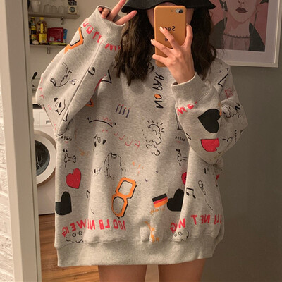 

Tailored Fashion Women Top O-Neck Cartoon Printing Sweatshirt Casual Loose Blouse