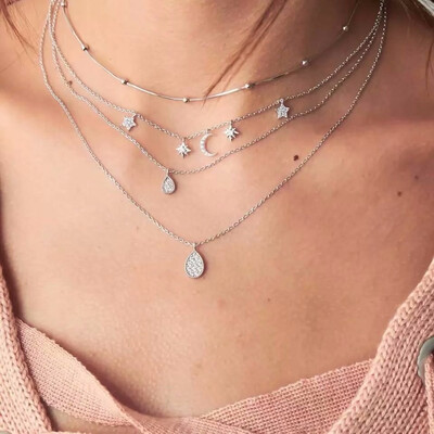 

Multilayer Crystal Cross Necklace Ladies Retro Shell Choker Necklace Round Pendant Necklaces For Women Party Jewelry Accessories