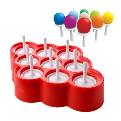 

9PCS Hot Summer Easy Operation Silicone Round Ice Lolly Moulds with Drip Guards for Child