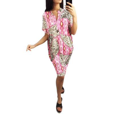 

Womens Bat Sleeve Leopard T-Shirt Party Casual Loose Shirt Mini Dress Long Tops