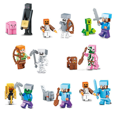 

HOT Minecrafted Steve Alex Zombie Enderman Reuben Skeleton Weapon Action Figures Toys Compatible With LegoINGlys Blocks