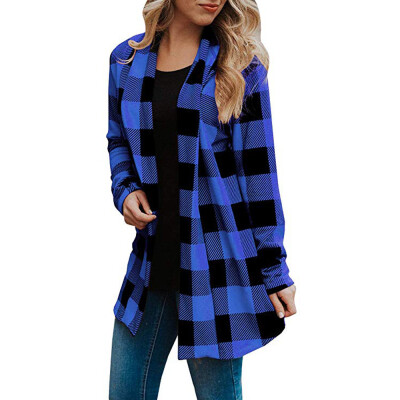 

Roseonmyhand Womens Buffalo Plaid Cardigans Long Sleeve Elbow Patch Draped Open Front Cardiga