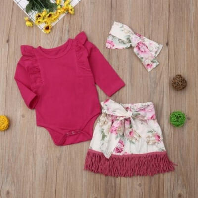 

3PCS Toddler Kid Baby Girl Outfit Romper JumpsuitTutu Skirt Xmas Clothes Set