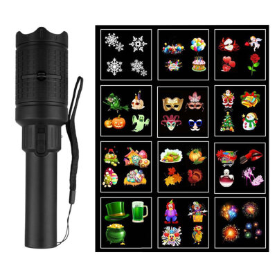 

12 Pictures Cards Insert Projector Flashlight Torch Lamp for Christmas Halloween