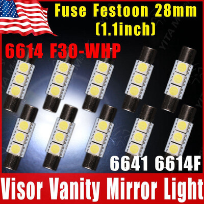 

10x 6000K White Fuse 28-29MM 5050 3SMD Sun visor Vanity Mirror Light Bulbs 6614