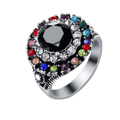 

Fashion Jewelry New Arrival Silver Plated Black CZ Flower Vintage Retro Ring Women Engagement Wedding Rings for Women