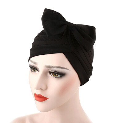 

10 Colors Muslim Women Bowknot Ruffle Turban Hijab Cap Cancer Chemo Hat Stretch Head Scarf