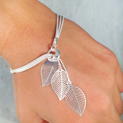 

Gold Silver Color Chain With Leaf Charm Bracelets