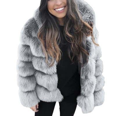 

Toponeto Women Faux Mink Winter Hooded New Faux Fur Jacket Warm Thick Outerwear Jacket