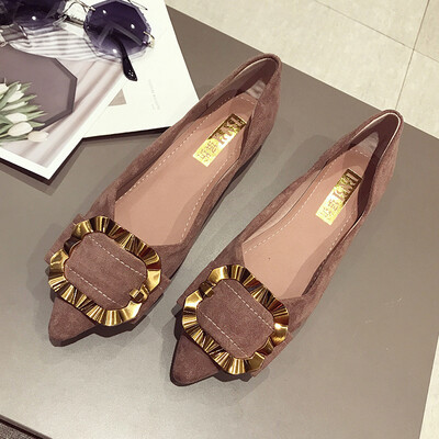 

Single-shoe female Korean version of the tip-to-tip light-mouthed metal square buckle flat shoes fashion bean shoes tide