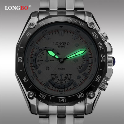 

LOGNBO three-eye six-needle steel belt casual fashion waterproof quartz mens watch 80102