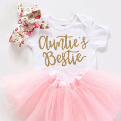 

3PCS Newborn Baby Girls Romper BodysuitTutu Dress Outfits Auntie Romper Suit US