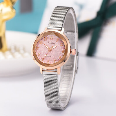 

RM Stylish And Simple Matte Disk Digital Silver Mesh With Quartz Female Watch
