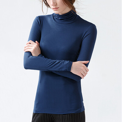 

CANVAUS Autumn Women Modal Slim Turtleneck Long Sleeve T-Shirt Simple Large Size Undershirt Tops F325A