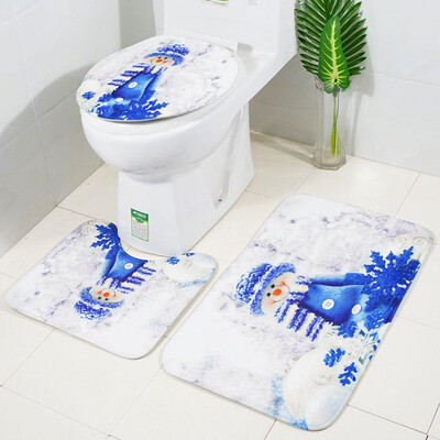 

〖Follure〗Christmas Print Toilet Bathroom Mat Three-Piece Floor Mat Carpet Set