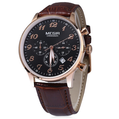 

MEGIR M2022 Men Quartz Sport Watch Three Working Sub-dials Water Resistance Luminous Pointer Chronograph Wristwatch