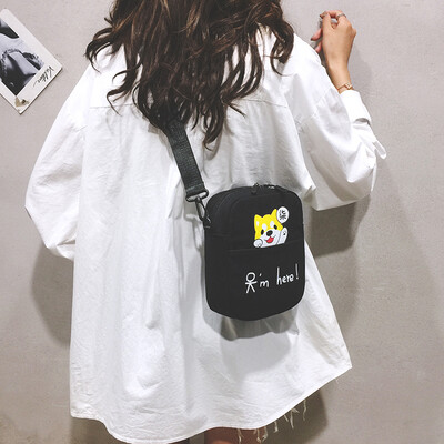 

Small bag female 2019 new ins Japanese Harajuku girl canvas bag cartoon wild ugly cute shoulder Messenger bag