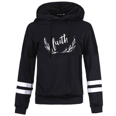 

Autumn Women Fashion Casual Faith Printed Hoodie Long Sleeve Hooded Sweatshirt Loose Pullover Tops