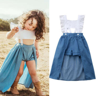 

Toddle Baby Kids Girls Dress Tops Denim Shorts Trailing Sundress Clothes Outfit