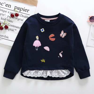 

Toddler Infant Baby Girls Embroidery Splicing Sweatshirt Tops Pullover Blouse