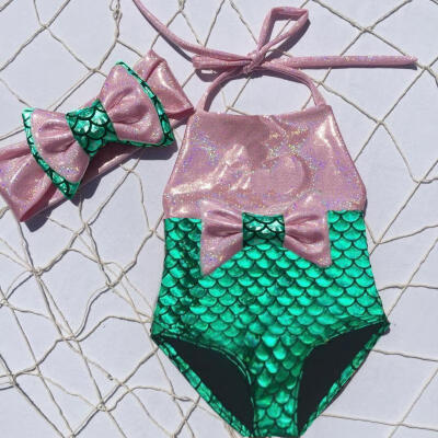 

Girls Kids Mermaid Fancy Bow Sequins Swimmable 2pcs Bikini Set Swimwear Swimsuit