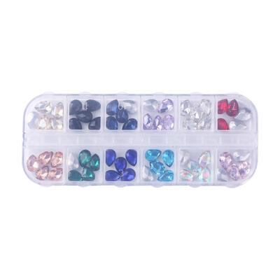 

12 Grids Water-Drop Nail Art Rhinestones for DIY Manicure Colorful Charms