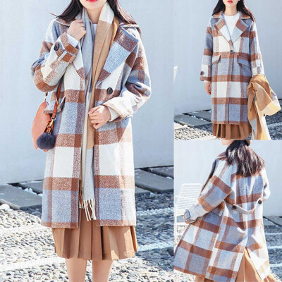 

Toponeto Women Work Plaid Vintage Winter Office Long Sleeve Button Woolen Jacket Coat