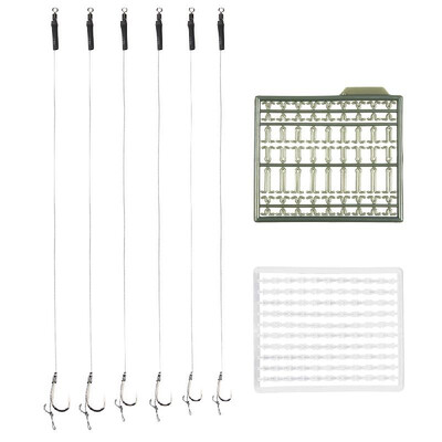 

6Pcs of Carp Fishing Hook Tied Rigs Ready Made Rig with White&Green Boilie Stoppers