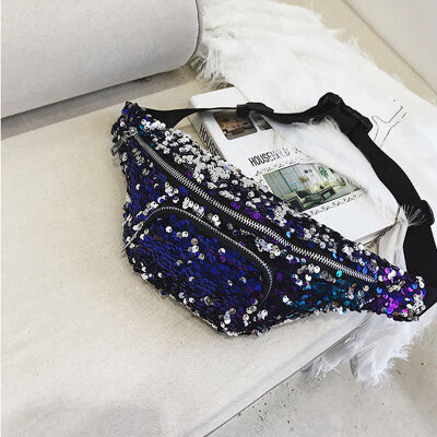 

2018 New Style Fashion Women Travel Waist Fanny Pack Holiday Solid Belt Zipper Sequined Waist Pags