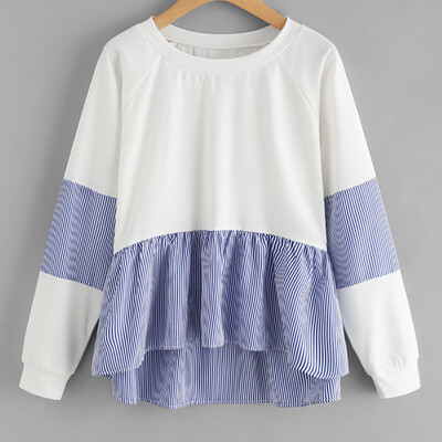 

Starmoon Women Ladies Sweatshirt Long Sleeve Patchwork Blouse Stripe Pullover Tops Shirt