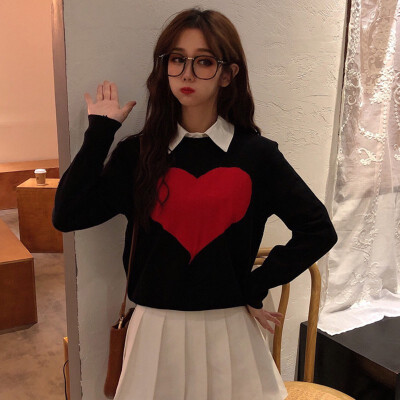 

Women Autumn Winter Cartoon Print Slim Long-Sleeved Round Collar Slim Bottom Jacquard Sweater