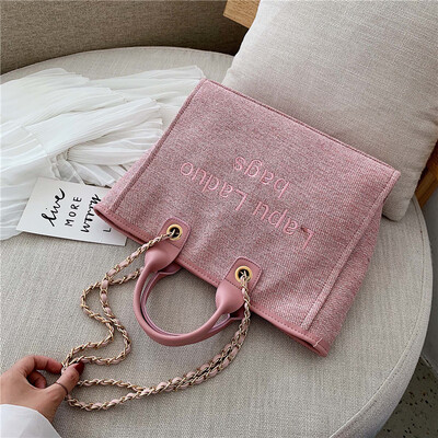 

2019 new fashion hand-held canvas bag Korean version 100 lap texture large capacity single shoulder bag chain Tate bag