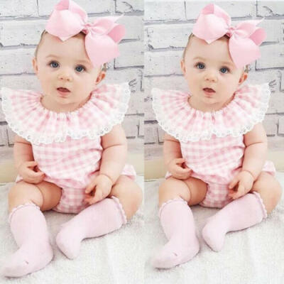 

UK Summer Newborn Infant Kids Baby Girl Plaids Romper Jumpsuit Playsuit Clothes