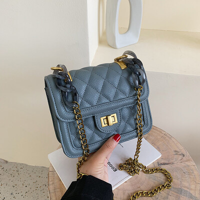 

Popular bag female 2019 new wave Korean version of the wild Messenger bag small bag Lingge chain foreign fashion small square bag