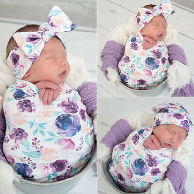 

USA Muslin Cotton Blend Newborn Swaddle Baby Soft Blanket Floral Wrap Towel 3Pcs