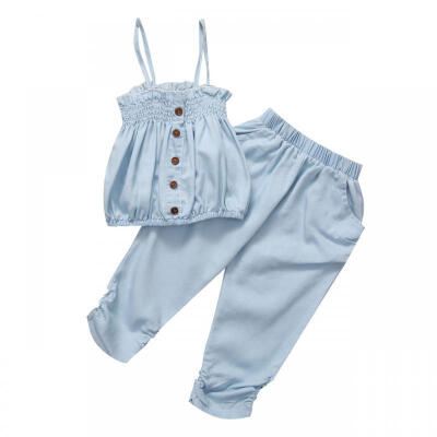 

2pcs Sets Kids Baby Girls Fashion Clothes Denim Top T-shirt Pants Shorts Outfit Baby Summer Clothing