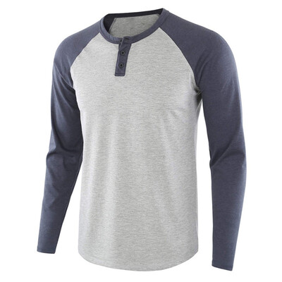 

Tailored Fashion Mens Long-sleeved O-Neck Solid Patchwork Tops Blouse T-Shirts