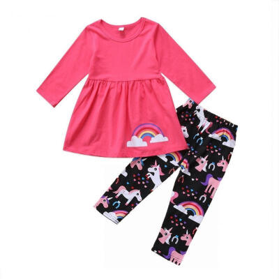 

Toddler Kids Baby Girl Unicorn Clothes Tops T shirt Pants Leggings Outfits Set