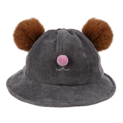 

Cute Corduroy Baby Basin Cap Double Pompon Kids Fashion Warm Fisherman Hat